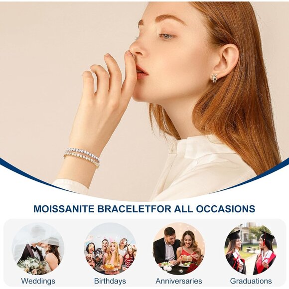 Elegant Women's Moissanite Tennis Bracelet, 1.52ct, 18K White Gold Plated, Adjus - Picture 9 of 9